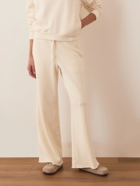 Marine Layer Pants - MARINE LAYER Cloud 9 Women’s L Cream Wide Leg Sweatpant Fleece Athleisure Cozy